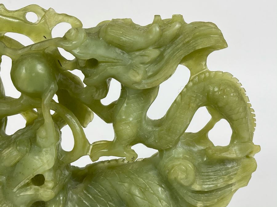 Vintage Asian Green Stone Dragon Carving 8.5W X 2D X 6.5H [Photo 4]