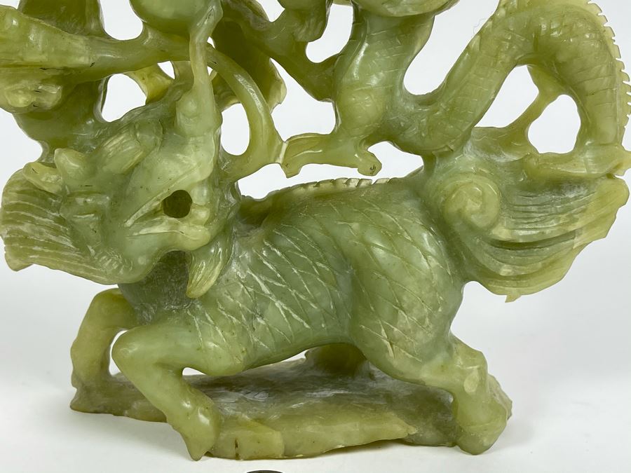 Vintage Asian Green Stone Dragon Carving 8.5W X 2D X 6.5H [Photo 3]