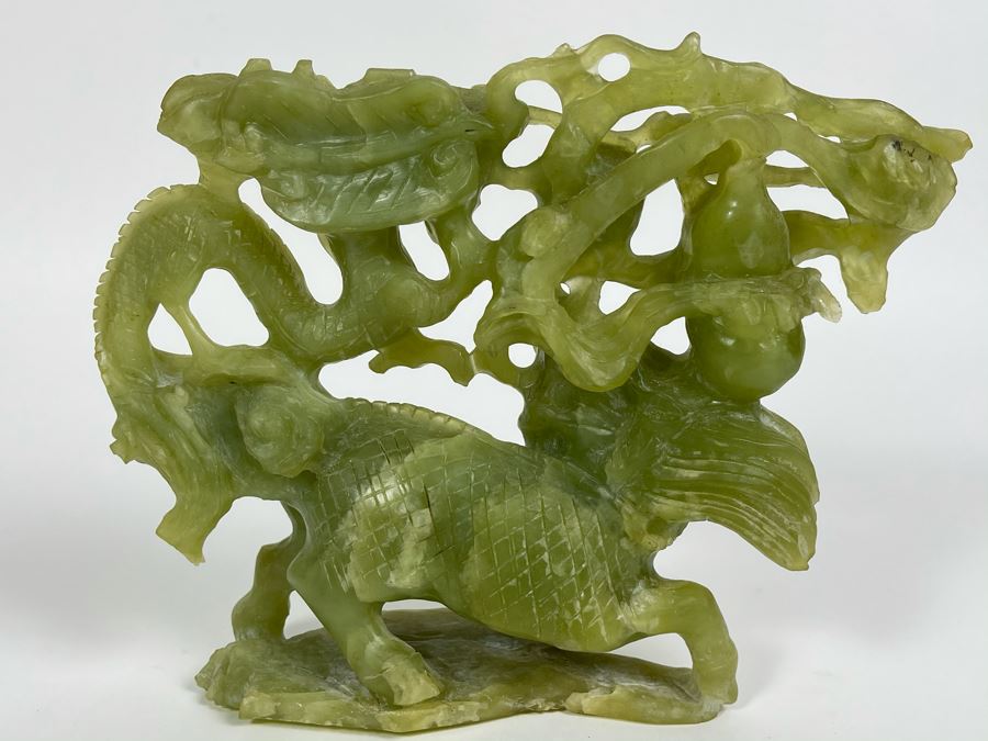 Vintage Asian Green Stone Dragon Carving 8.5W X 2D X 6.5H [Photo 7]