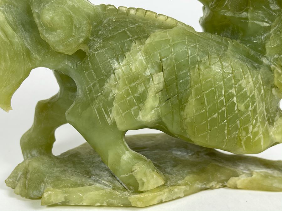 Vintage Asian Green Stone Dragon Carving 8.5W X 2D X 6.5H [Photo 9]