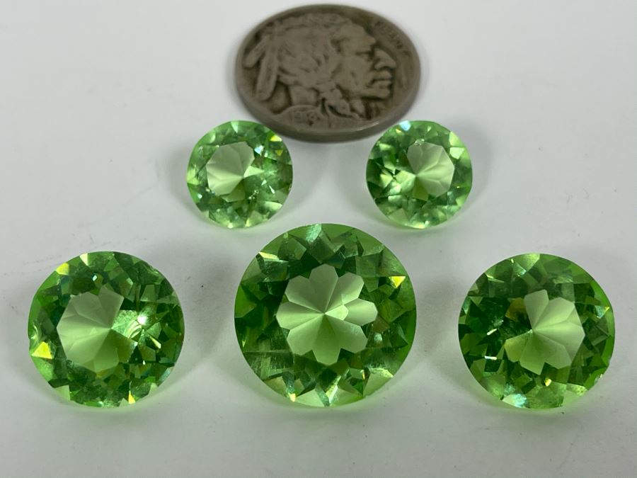 JUST ADDED - Set Of Five Faceted Uranium Glass 49.5cts Total Weight [Photo 3]