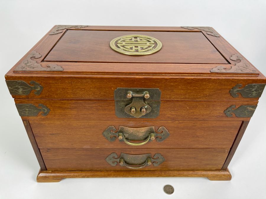 JUST ADDED - Asian Teak Jewelry Box 16W X 11D X 10H [Photo 3]