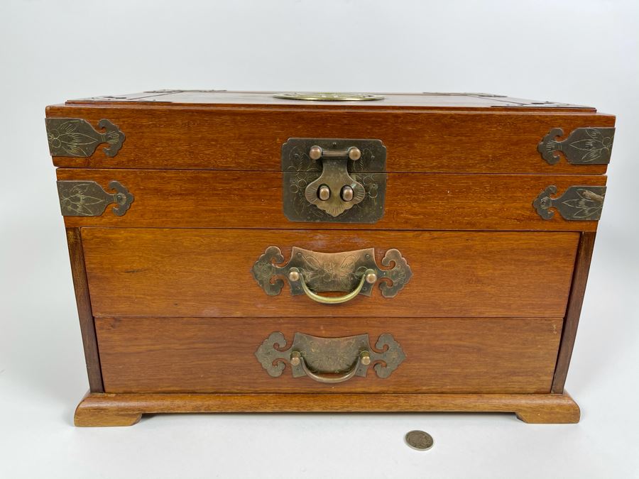 JUST ADDED - Asian Teak Jewelry Box 16W X 11D X 10H [Photo 2]