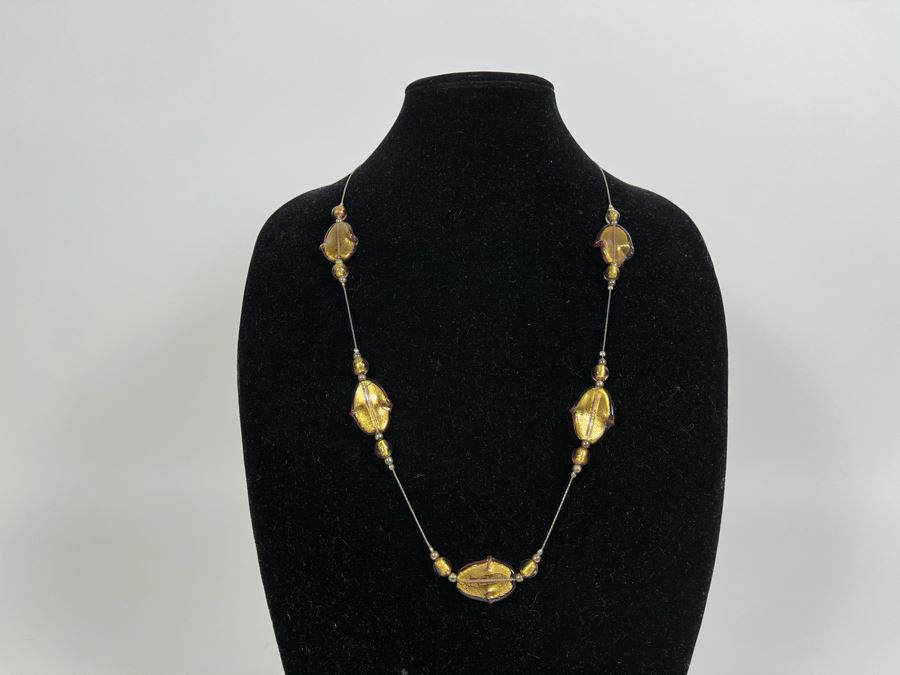 JUST ADDED - Sterling Silver Art Glass Necklace 28'L [Photo 2]