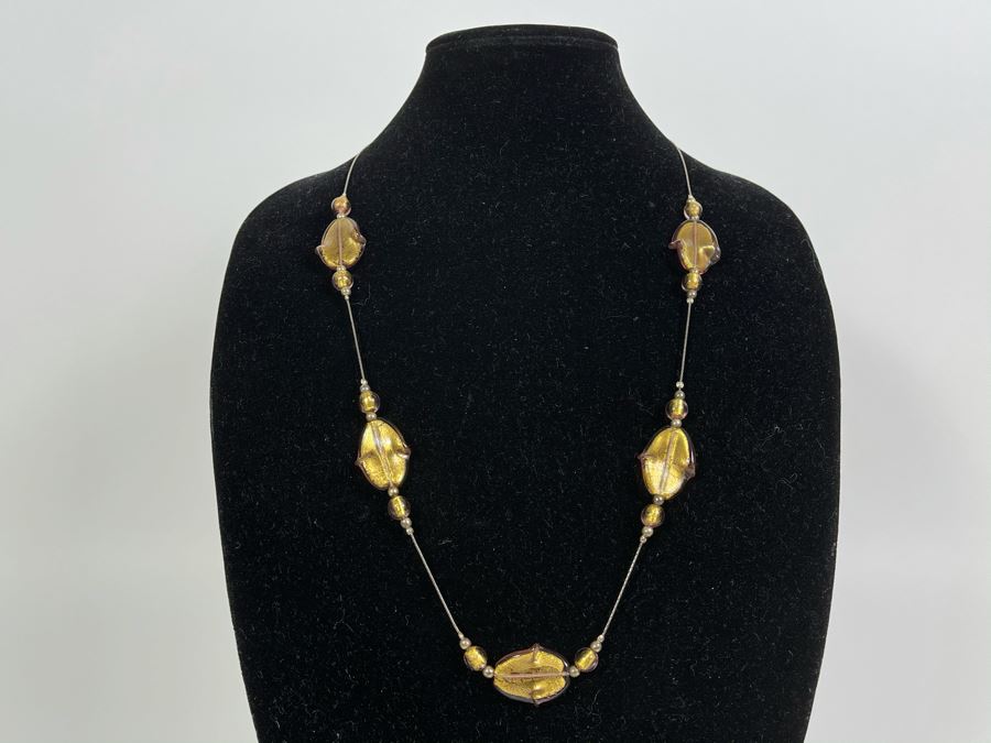 JUST ADDED - Sterling Silver Art Glass Necklace 28'L [Photo 3]