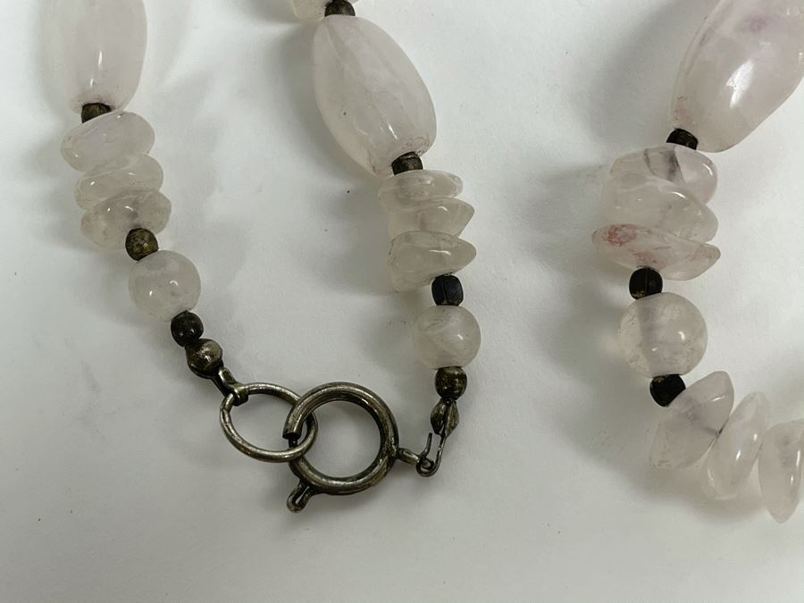 JUST ADDED - Sterling Silver And Rose Quartz Necklace 24'L [Photo 5]