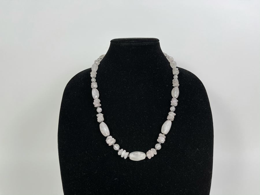 JUST ADDED - Sterling Silver And Rose Quartz Necklace 24'L [Photo 2]