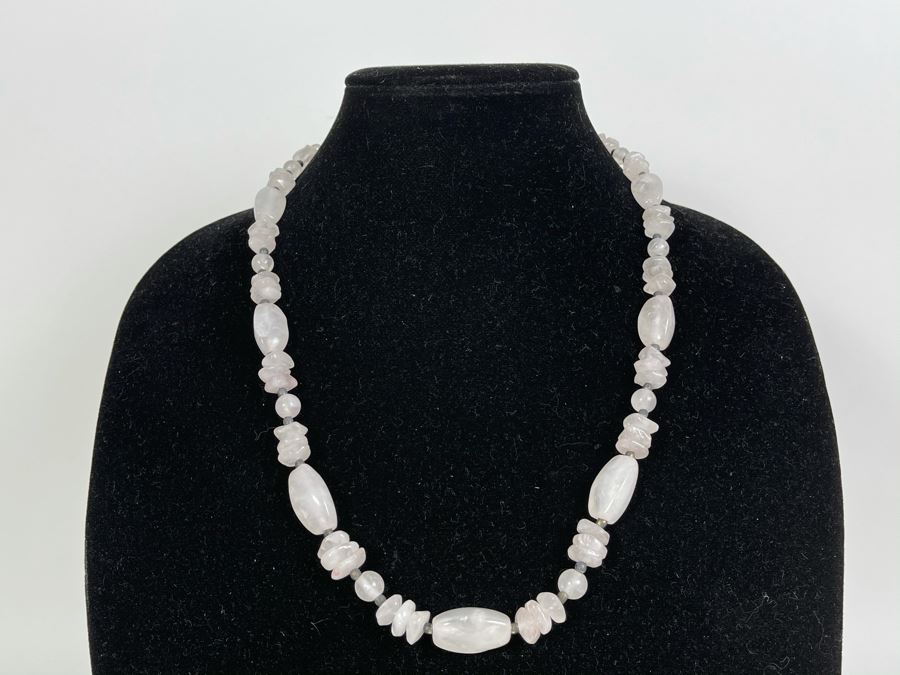 JUST ADDED - Sterling Silver And Rose Quartz Necklace 24'L [Photo 1]