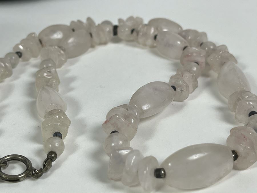 JUST ADDED - Sterling Silver And Rose Quartz Necklace 24'L [Photo 6]