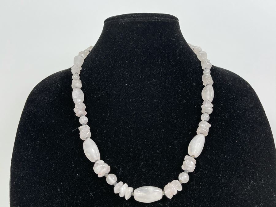 JUST ADDED - Sterling Silver And Rose Quartz Necklace 24'L [Photo 4]