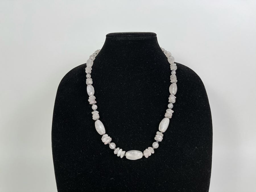 JUST ADDED - Sterling Silver And Rose Quartz Necklace 24'L [Photo 3]
