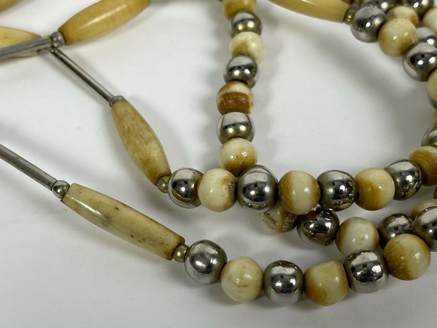 JUST ADDED - Sterling Silver And Bone Necklace 22'L [Photo 6]