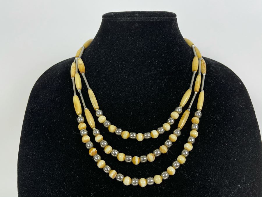JUST ADDED - Sterling Silver And Bone Necklace 22'L [Photo 3]