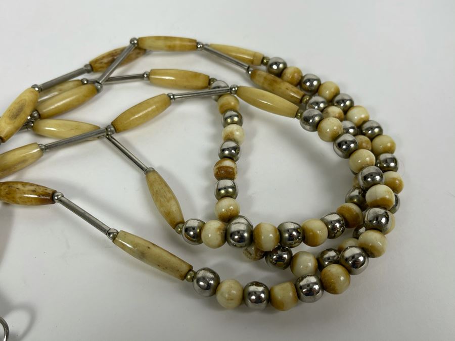 JUST ADDED - Sterling Silver And Bone Necklace 22'L [Photo 5]