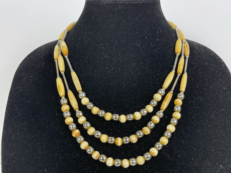 JUST ADDED - Sterling Silver And Bone Necklace 22'L [Photo 4]