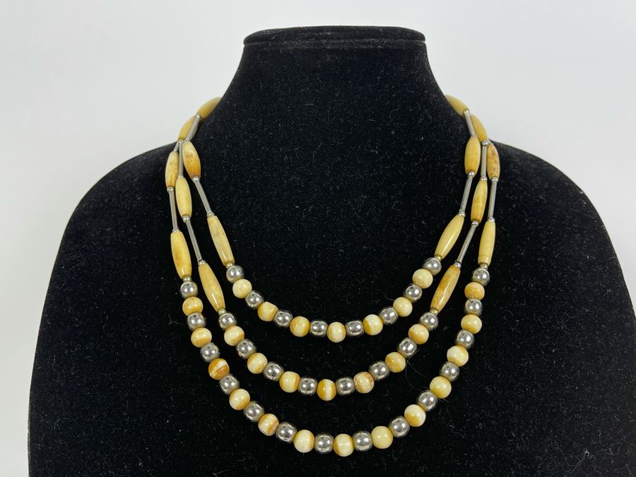 JUST ADDED - Sterling Silver And Bone Necklace 22'L [Photo 1]