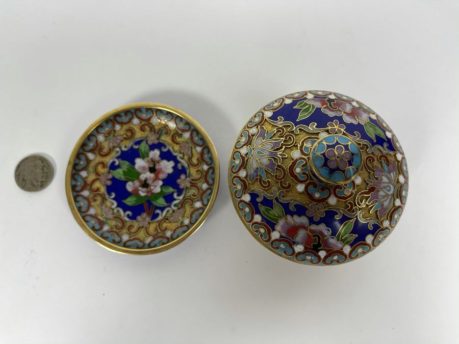 Vintage Chinese Cloisonne Jar With Lid And Dish [Photo 4]