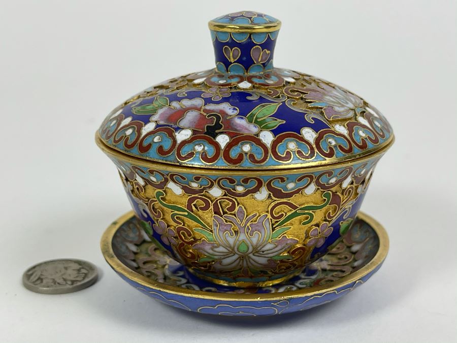 Vintage Chinese Cloisonne Jar With Lid And Dish [Photo 1]