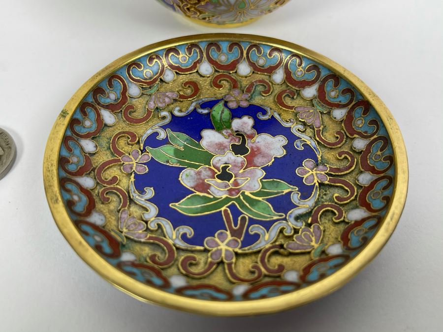 Vintage Chinese Cloisonne Jar With Lid And Dish [Photo 5]