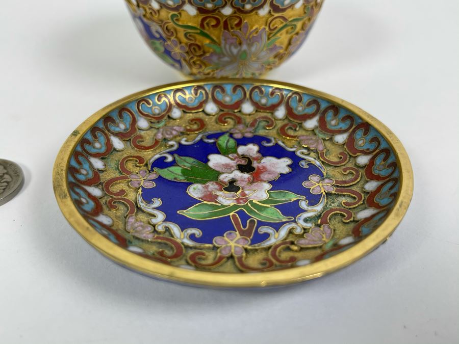 Vintage Chinese Cloisonne Jar With Lid And Dish [Photo 6]