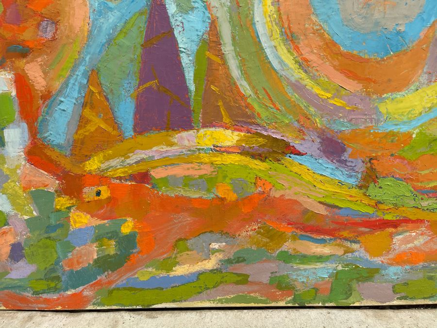 Original Large Unsigned Fred Hocks (1886-1981) Painting On Canvas (Ferdinand Hocks) 50 X 40 - Fred's Artwork Was Exhibited In The San Diego Museum Of Art In 1976 - Client Was Friends With Artist [Photo 5]