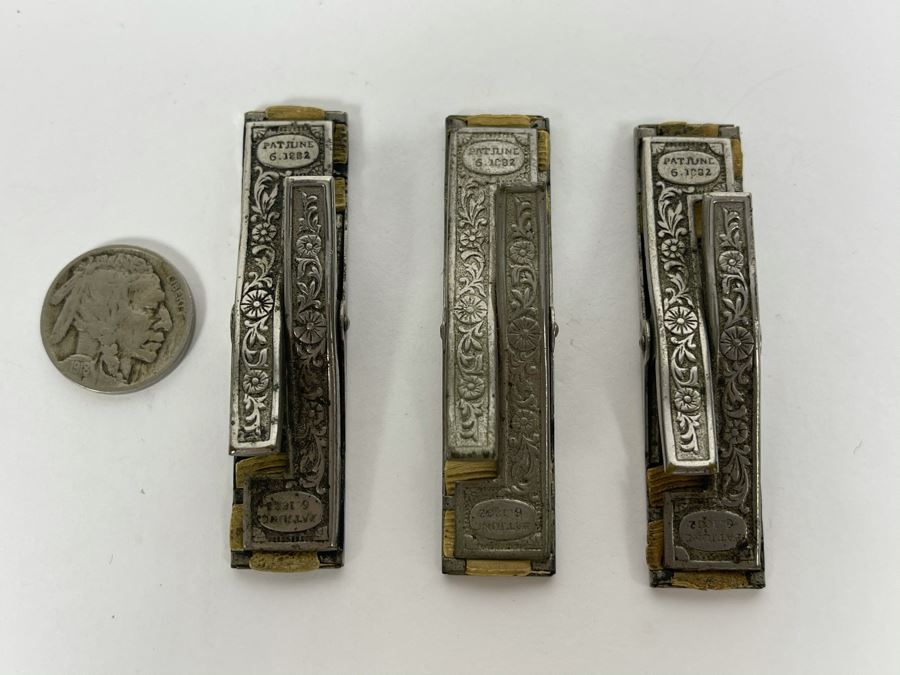 Set Of Three Antique Repousse Clips With 1882 Patent Date [Photo 5]