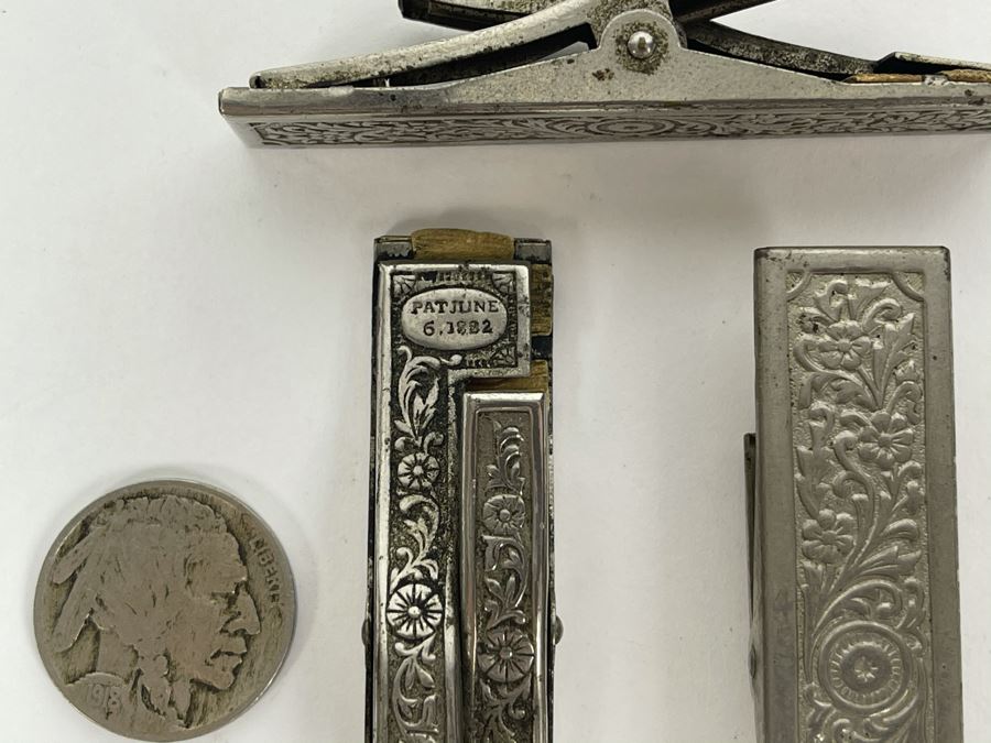 Set Of Three Antique Repousse Clips With 1882 Patent Date [Photo 3]