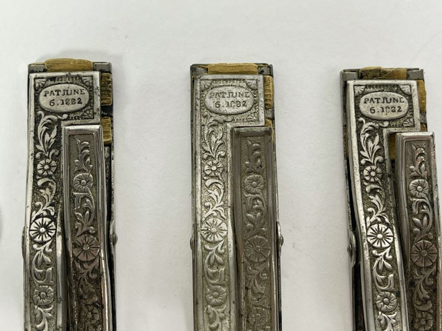 Set Of Three Antique Repousse Clips With 1882 Patent Date [Photo 4]
