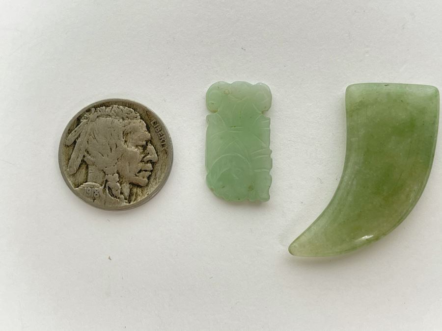 Pair Of Carved Jade Jadeite Pieces