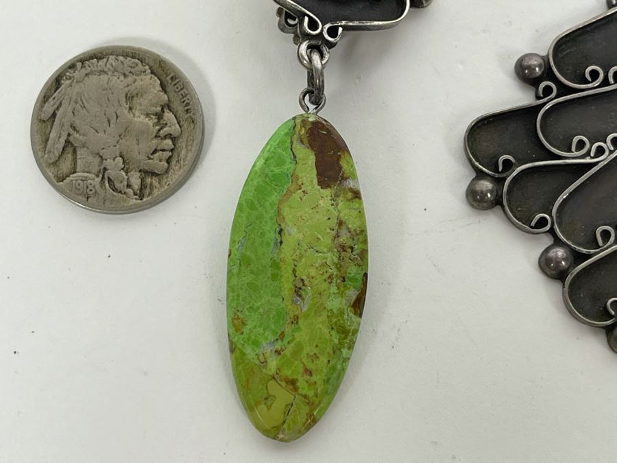 Vintage Sterling Silver Pendant And Pair Of Sterling Silver Turquoise Clip-On Earrings 26.5g [Photo 4]