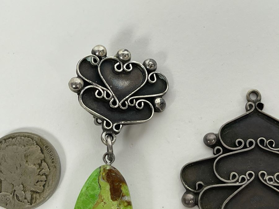 Vintage Sterling Silver Pendant And Pair Of Sterling Silver Turquoise Clip-On Earrings 26.5g [Photo 5]