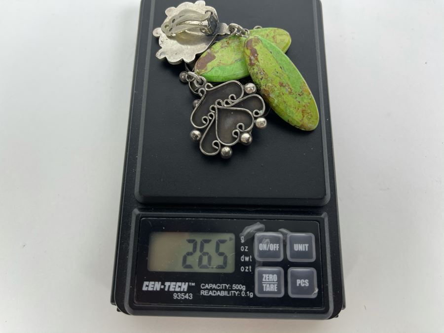 Vintage Sterling Silver Pendant And Pair Of Sterling Silver Turquoise Clip-On Earrings 26.5g [Photo 9]