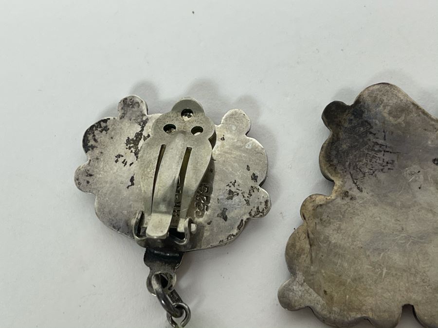 Vintage Sterling Silver Pendant And Pair Of Sterling Silver Turquoise Clip-On Earrings 26.5g [Photo 7]