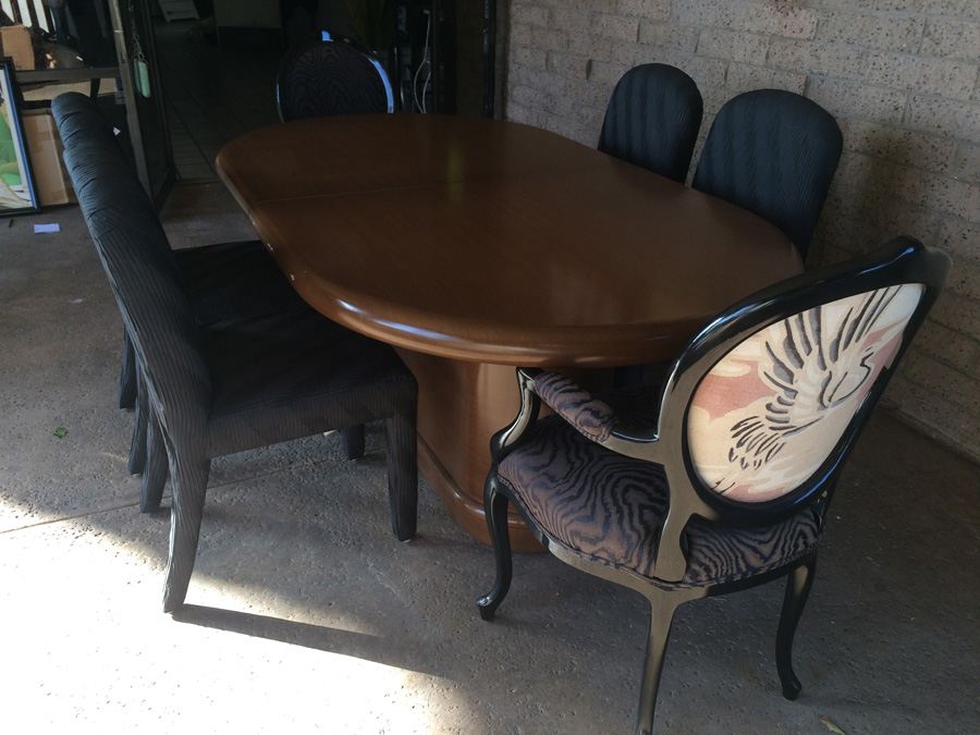 Custom Designer Dining Table with 2 Leaves and 6 Chairs [Photo 1]