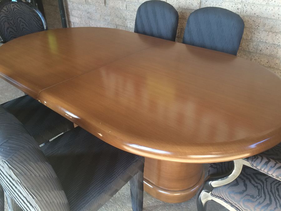 Custom Designer Dining Table with 2 Leaves and 6 Chairs [Photo 8]