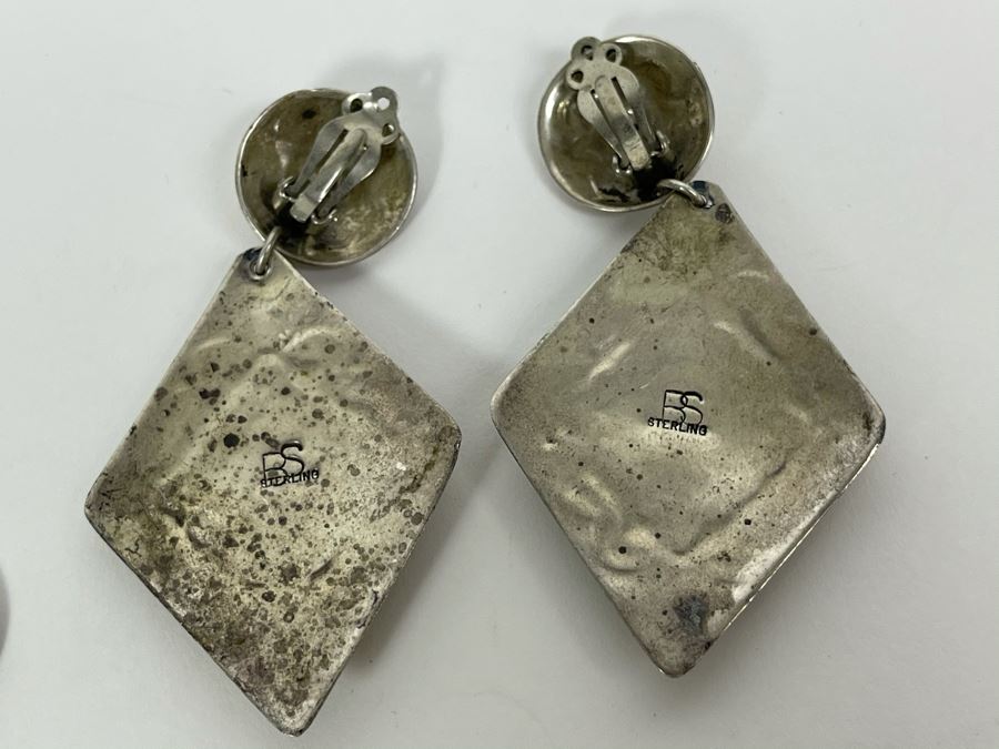 Vintage Native American Clip-On Earrings Signed BS 20g [Photo 5]