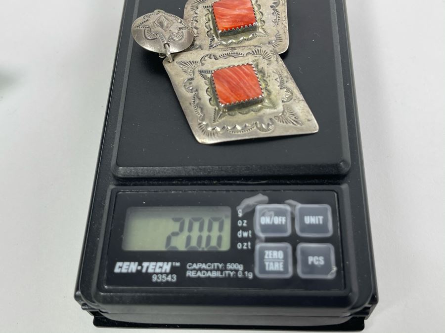 Vintage Native American Clip-On Earrings Signed BS 20g [Photo 8]