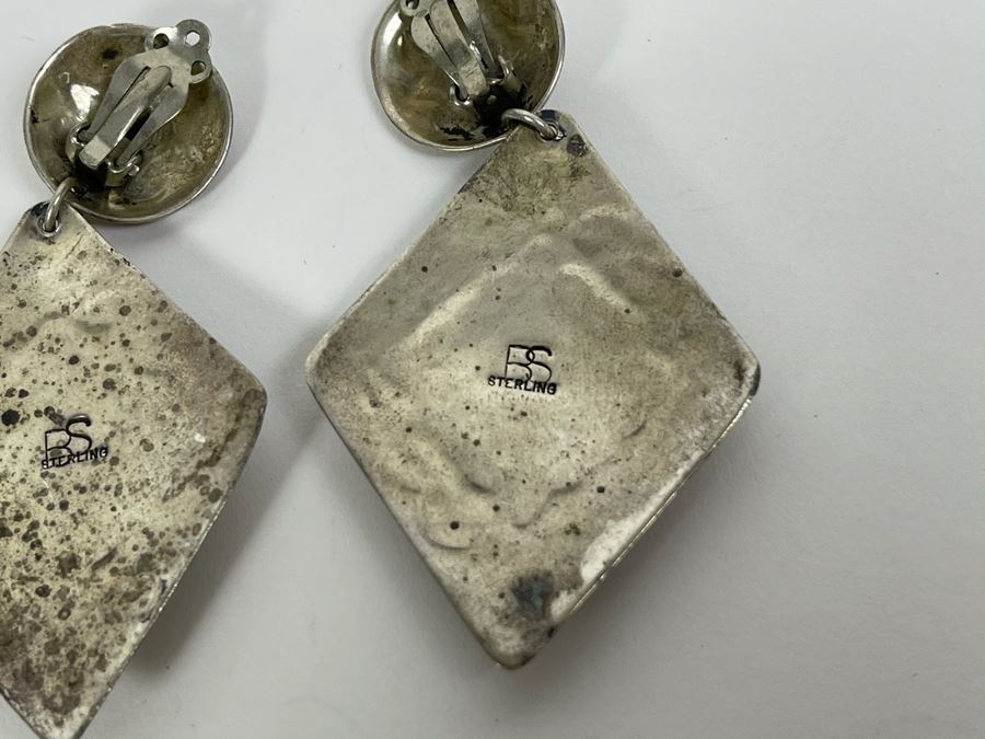 Vintage Native American Clip-On Earrings Signed BS 20g [Photo 6]