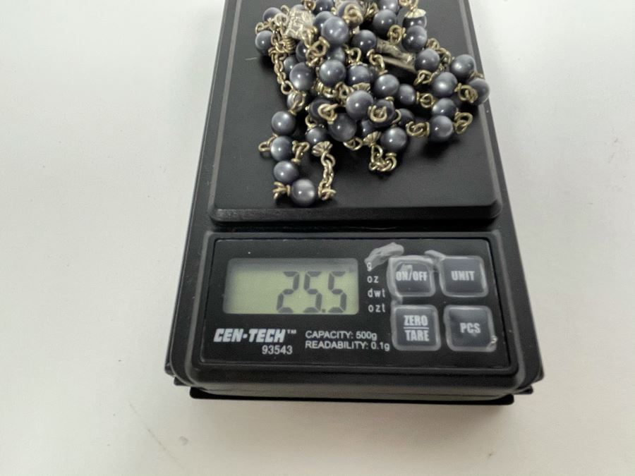 Vintage Sterling Silver Cross Rosary Necklace 25.5g [Photo 8]