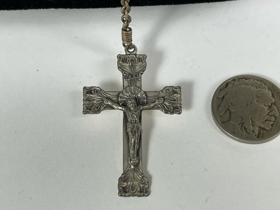 Vintage Sterling Silver Cross Rosary Necklace 25.5g [Photo 4]