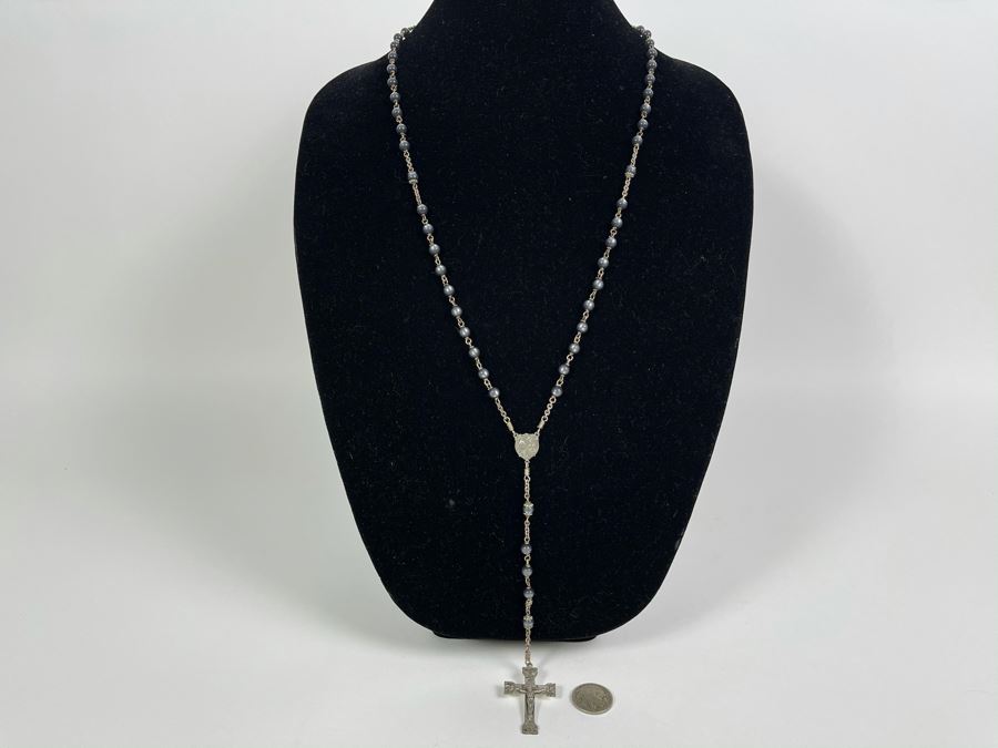 Vintage Sterling Silver Cross Rosary Necklace 25.5g [Photo 3]