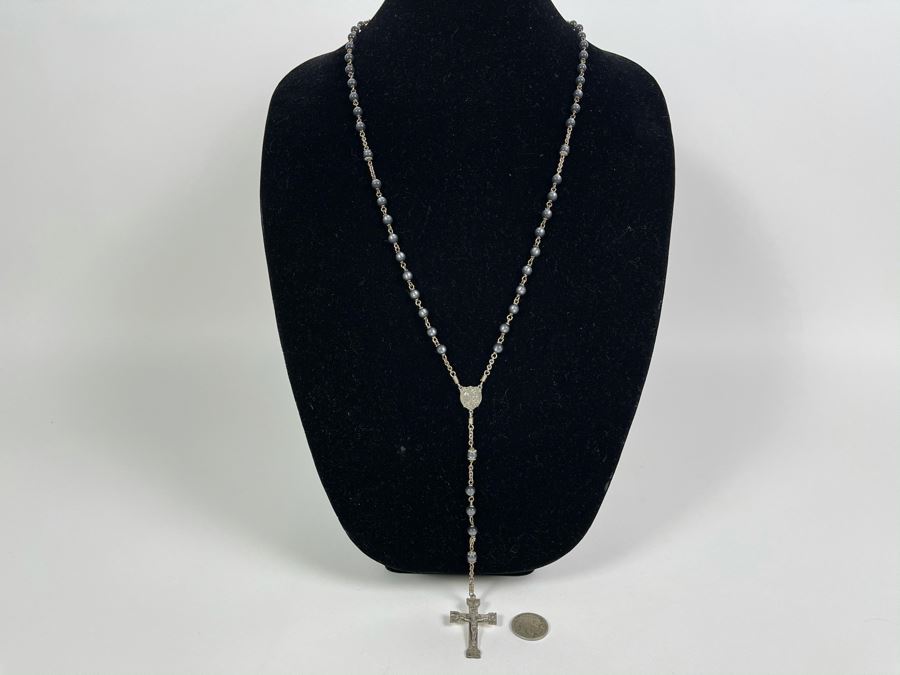 Vintage Sterling Silver Cross Rosary Necklace 25.5g [Photo 2]