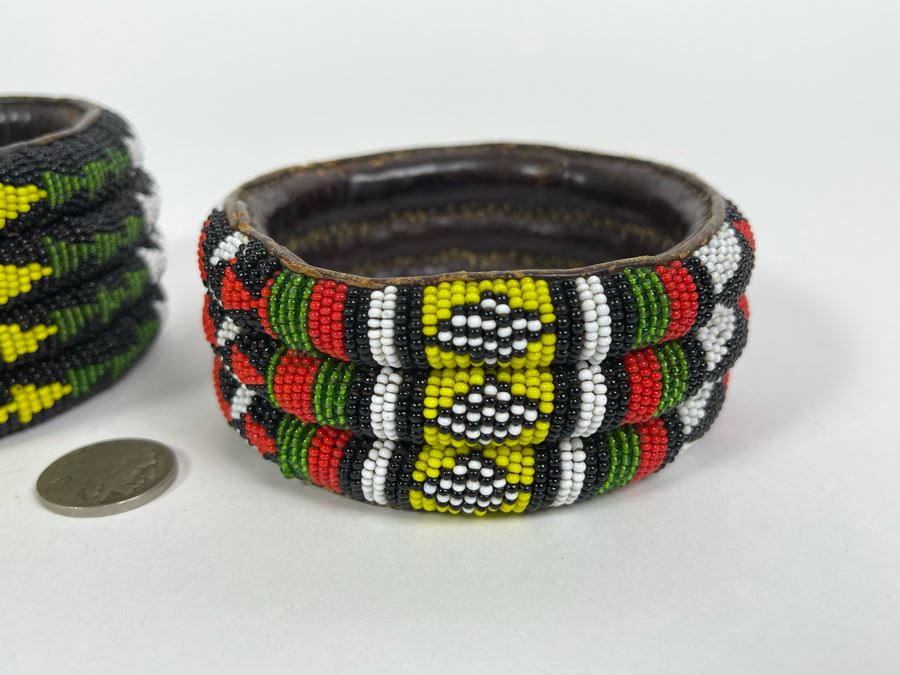 Pair Of Vintage African Beaded Cuff Bracelets [Photo 6]