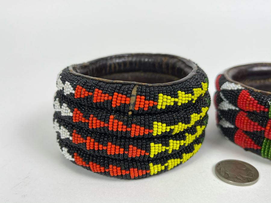 Pair Of Vintage African Beaded Cuff Bracelets [Photo 3]