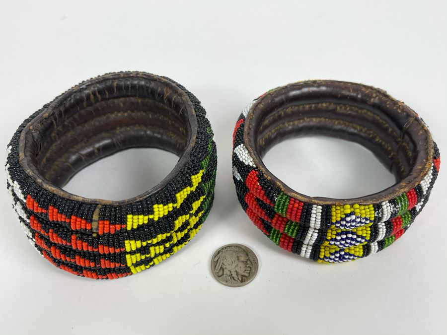 Pair Of Vintage African Beaded Cuff Bracelets [Photo 2]
