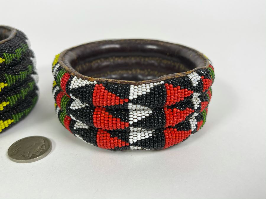 Pair Of Vintage African Beaded Cuff Bracelets [Photo 5]