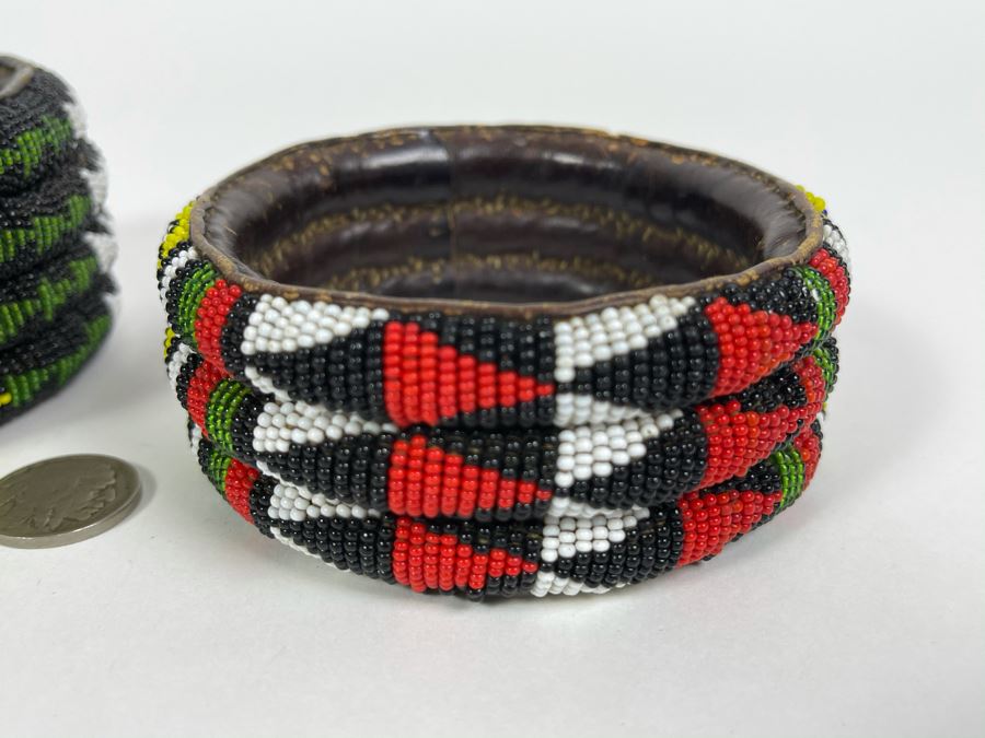 Pair Of Vintage African Beaded Cuff Bracelets [Photo 7]