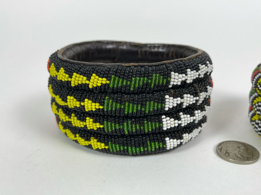 Pair Of Vintage African Beaded Cuff Bracelets [Photo 9]