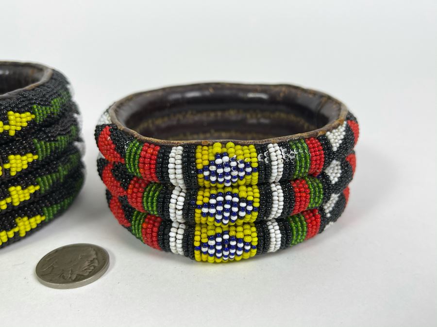 Pair Of Vintage African Beaded Cuff Bracelets [Photo 4]