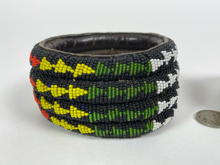 Pair Of Vintage African Beaded Cuff Bracelets [Photo 11]